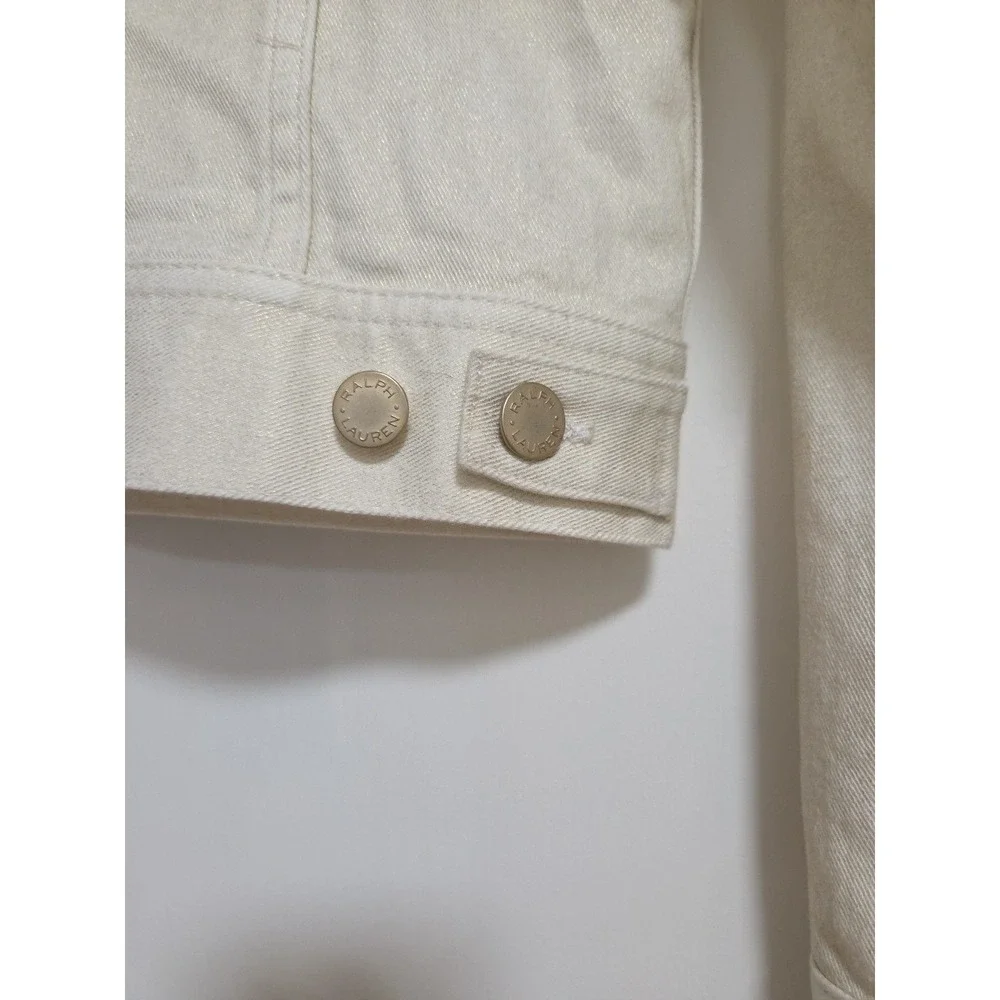 Ralph Lauren Womens Cropped Denim Jacket Cream Ivory Button Front Chic Minimal 8 - Picture 9 of 11